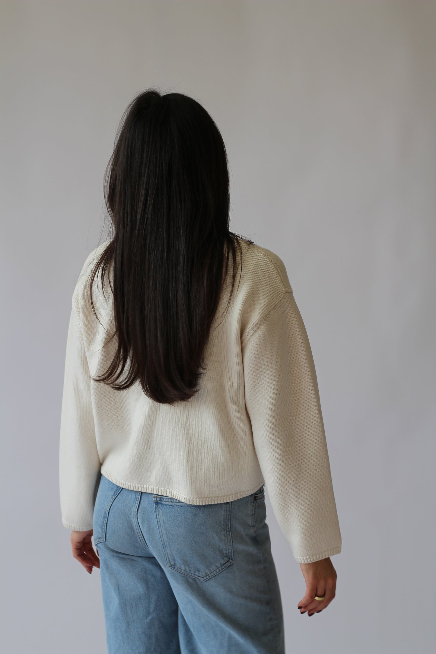 100% extrafine merino wool crewneck cream sweater