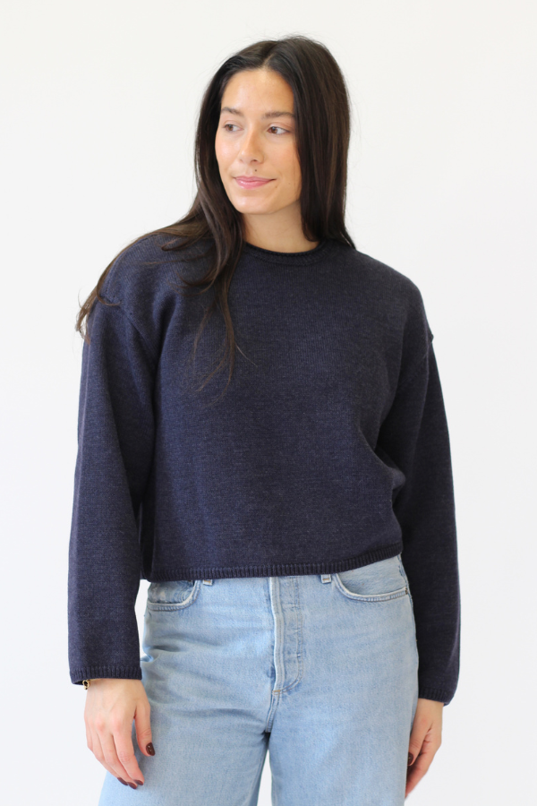 100% extrafine merino wool crewneck navy sweater