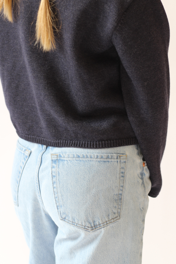 100% extrafine merino wool crewneck navy sweater