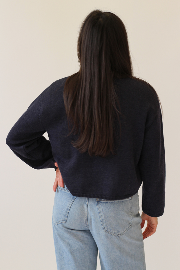 100% extrafine merino wool crewneck navy sweater