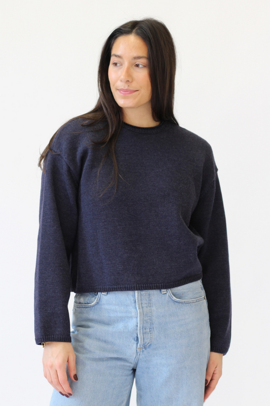 100% extrafine merino wool crewneck navy sweater